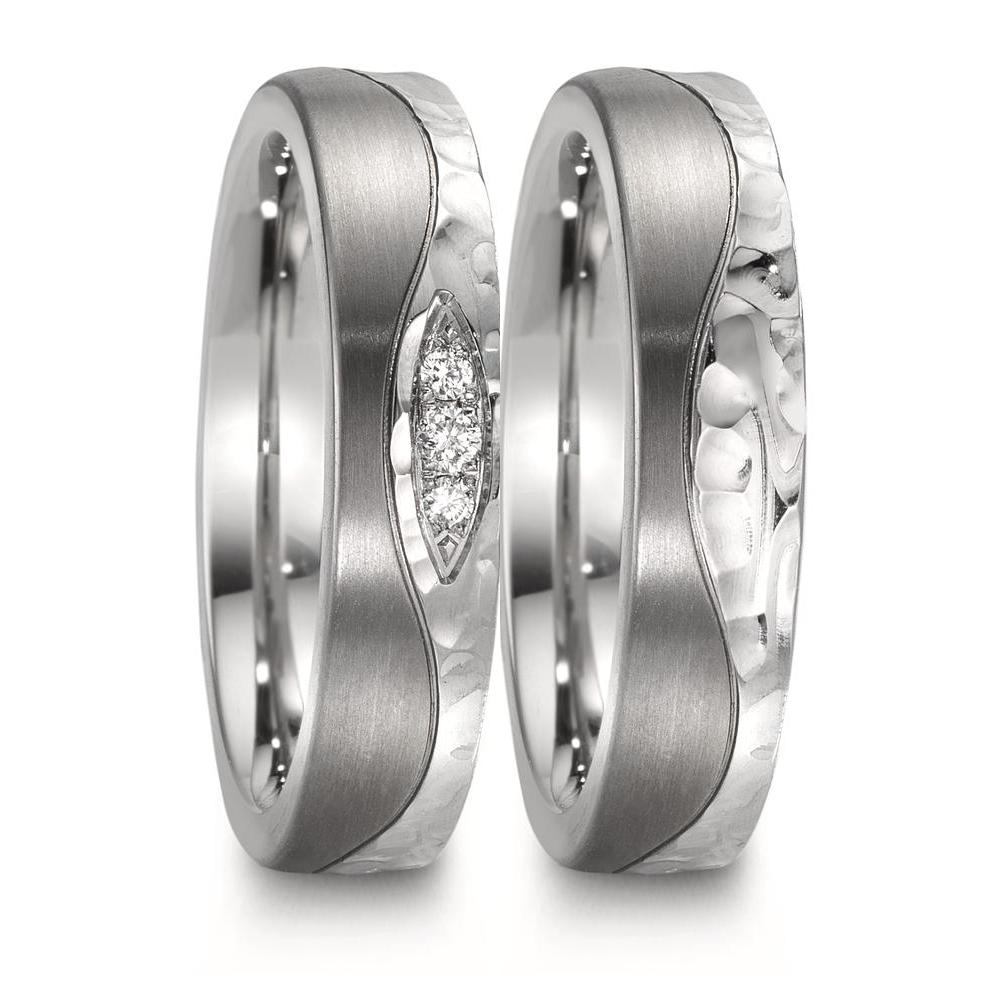 Wedding Ring Stainless steel, Titanium Diamond 0.045 ct, 3 Stones, w-si