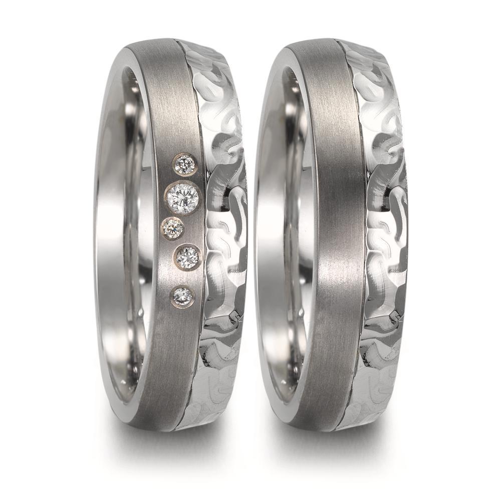 Wedding Ring Stainless steel, Titanium Diamond 0.05 ct, 5 Stones, w-si