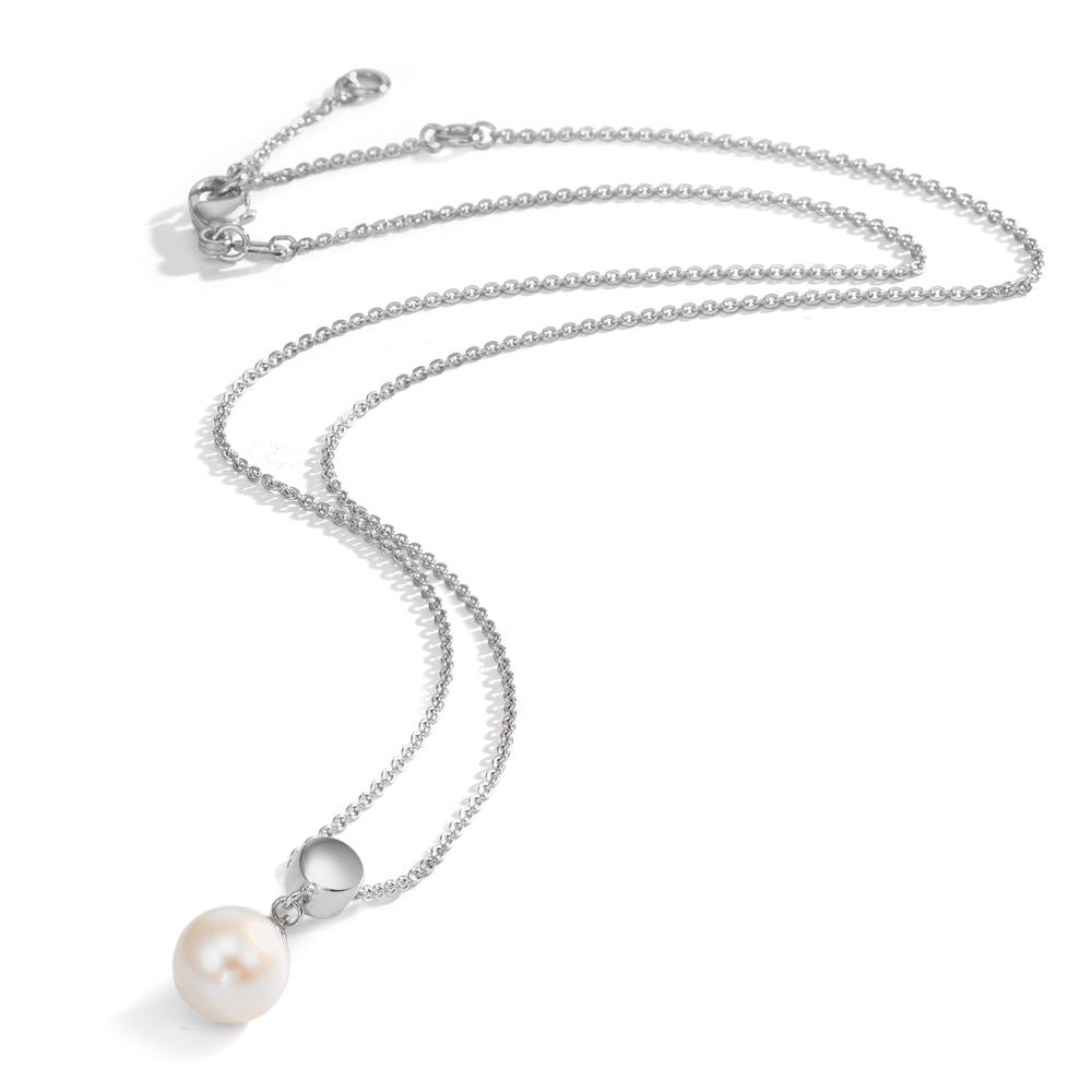 Necklace Silver Rhodium plated Freshwater pearl 7.5-8 mm 38-42 cm