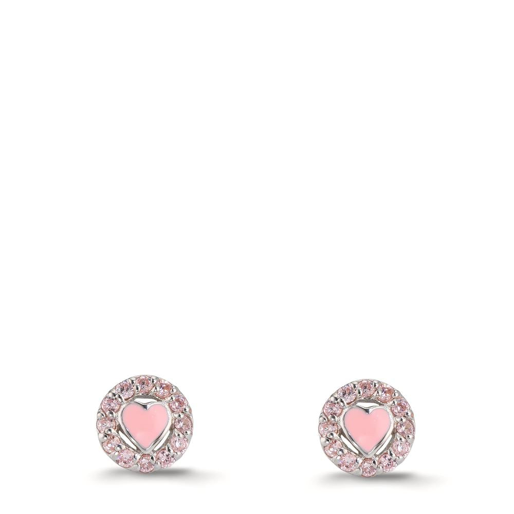 Stud earrings Silver Zirconia Rose Rhodium plated Heart Ø6.5 mm