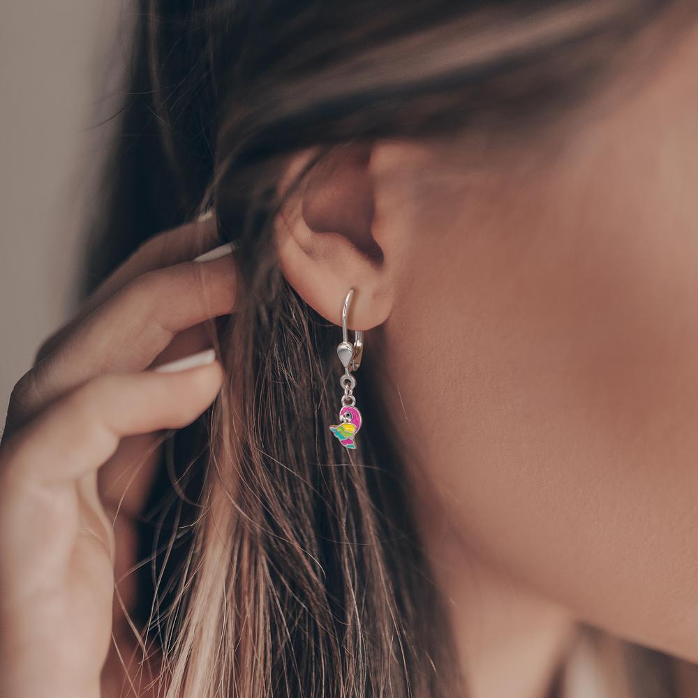 Drop Earrings Silver Rhodium plated Parrot
