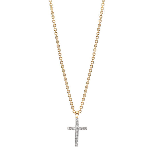 Necklace 9k Yellow Gold Zirconia 16 Stones Cross 38-42 cm