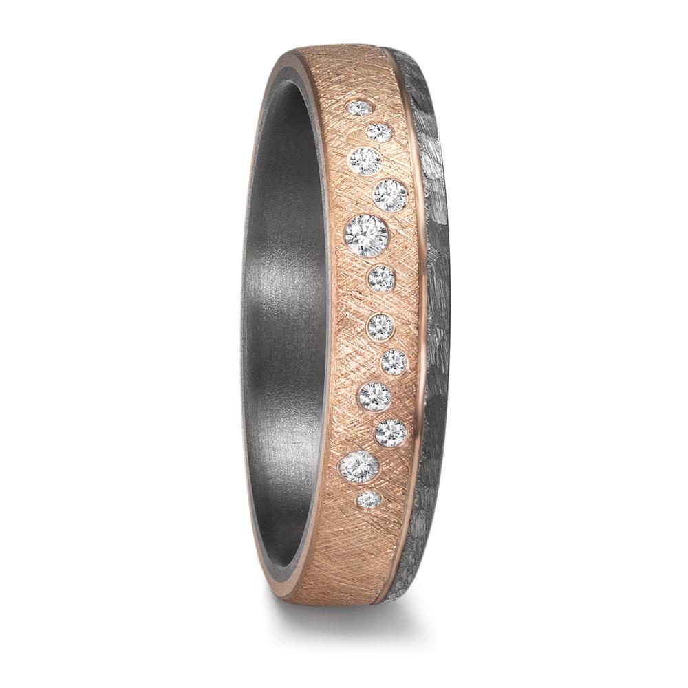 Wedding Ring Tantal 999, 14k Rose Gold Diamond 0.105 ct, 12 Stones, w-si
