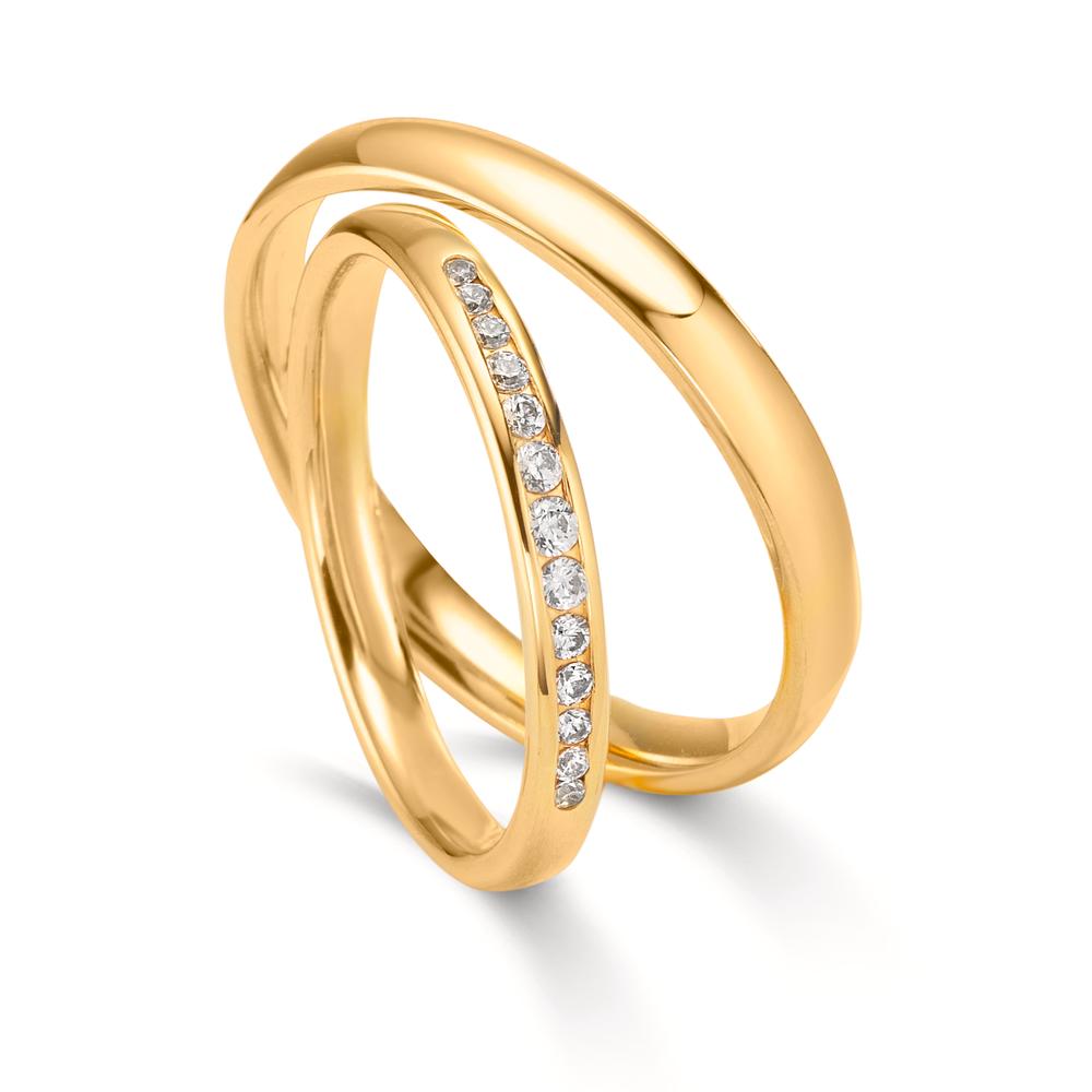 Wedding Ring 18k Yellow Gold Diamond 0.132 ct, 13 Stones, tw-vsi