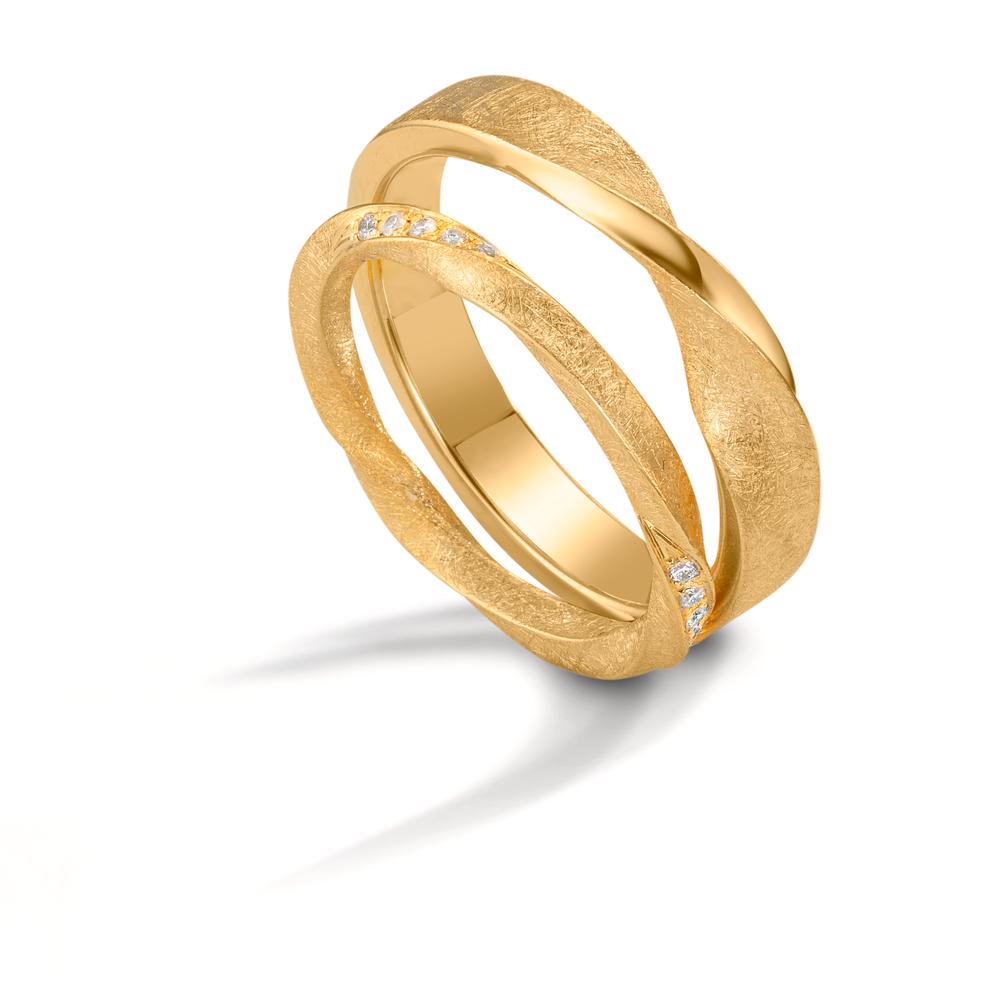 Wedding Ring 18k Yellow Gold Diamond 0.075 ct, 15 Stones, tw-vsi