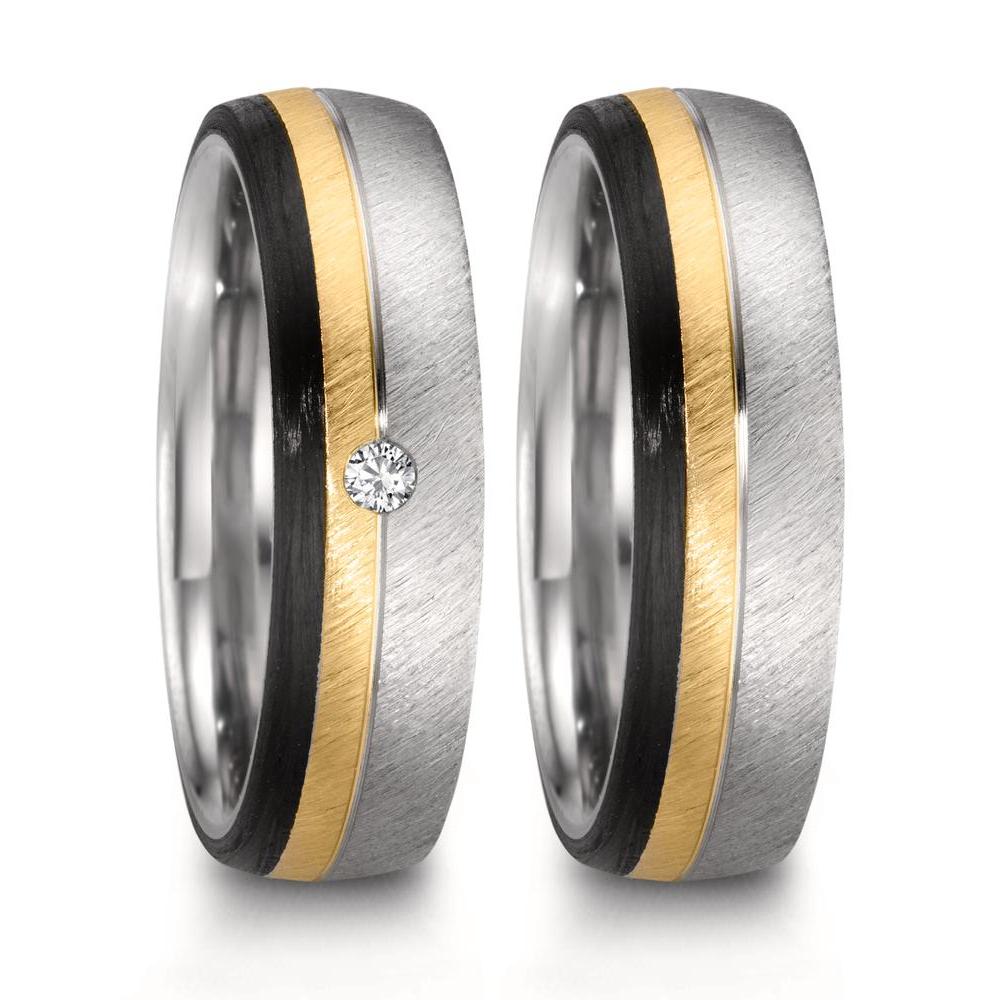 Wedding Ring Stainless steel, 9k Rose Gold, Carbon Diamond 0.025 ct, w-si