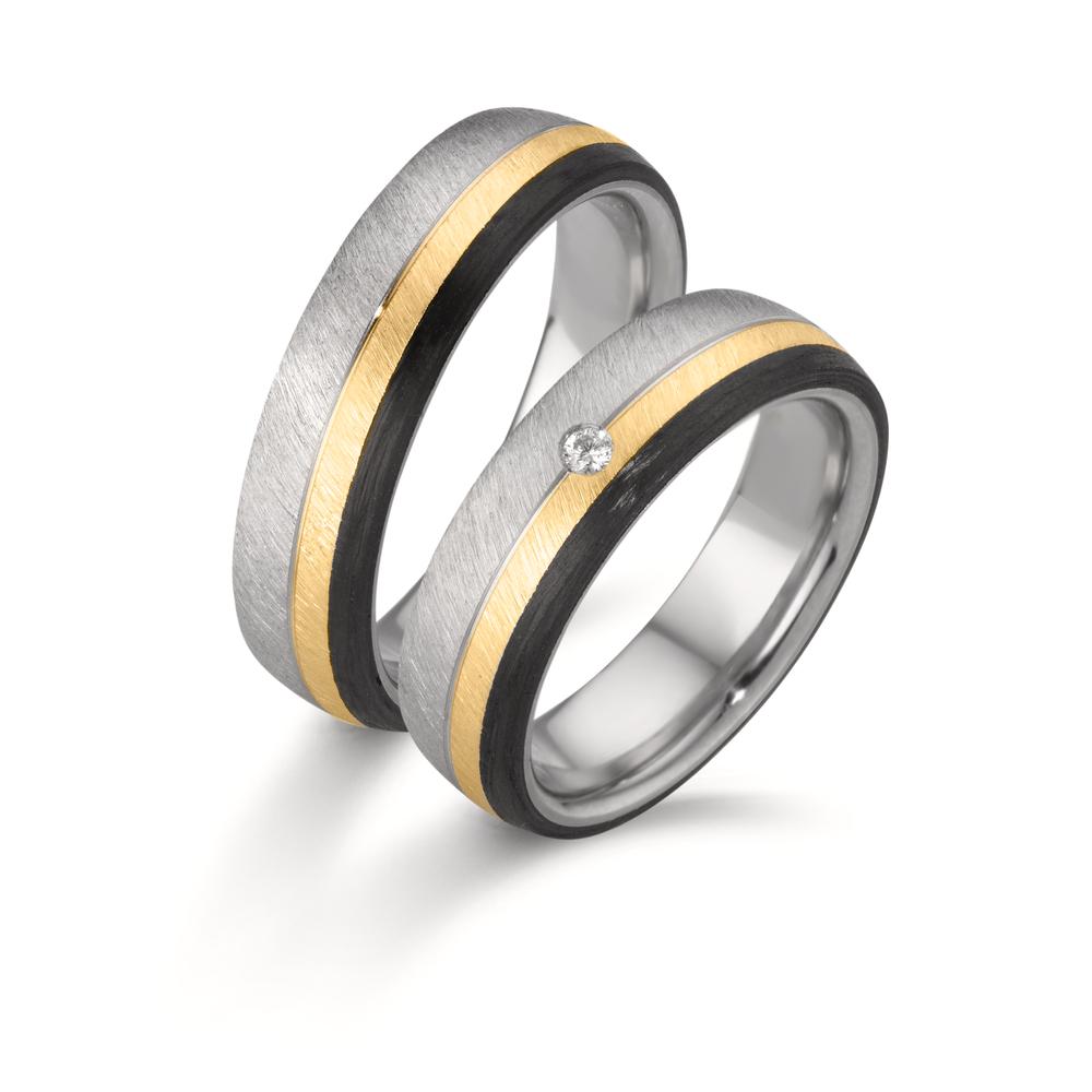 Wedding Ring Stainless steel, 9k Rose Gold, Carbon Diamond 0.025 ct, w-si
