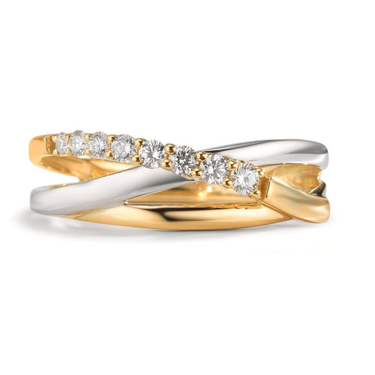 Ring 18k Yellow Gold, 18k White Gold Diamond 0.19 ct, 8 Stones, w-si