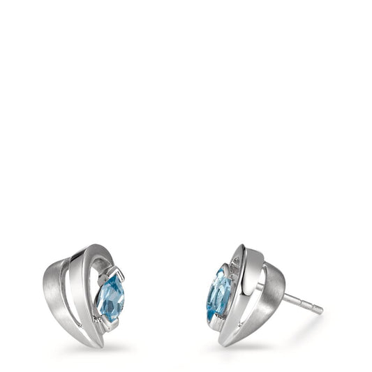 Stud earrings Silver Crystal Blue Rhodium plated