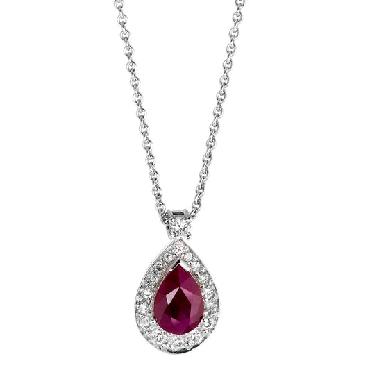 Necklace 18k White Gold Ruby p1, Diamond 0.21 ct, 18 Stones, w-si 42 cm