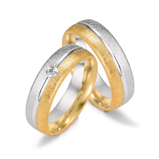 Wedding Ring 18k Yellow Gold, 18k White Gold Diamond 0.07 ct, tw-si