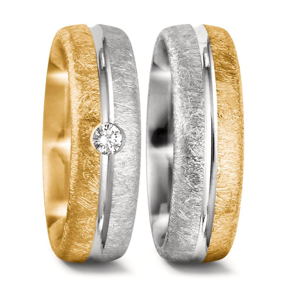 Wedding Ring 18k Yellow Gold, 18k White Gold Diamond 0.07 ct, tw-si
