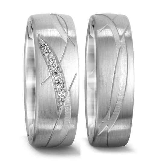 Wedding Ring 18k White Gold Diamond 0.035 ct, 7 Stones, tw-si