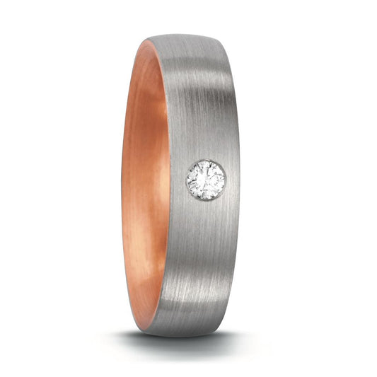 Wedding Ring 18k Red Gold, Platinum 950 Diamond 0.07 ct, tw-si