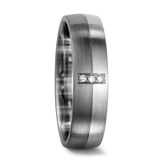 Wedding Ring 9k White Gold, Palladium 500 Diamond 0.03 ct, 3 Stones, tw-si