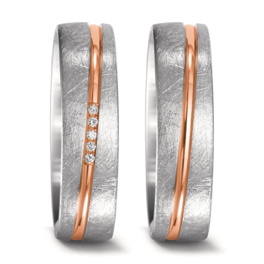Wedding Ring 18k White Gold, 18k Red Gold Diamond 0.025 ct, 5 Stones, w-si