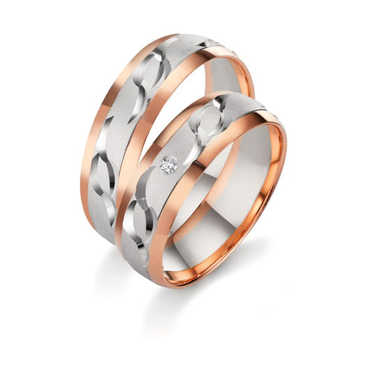 Wedding Ring 18k White Gold, 18k Red Gold Diamond 0.02 ct, w-si