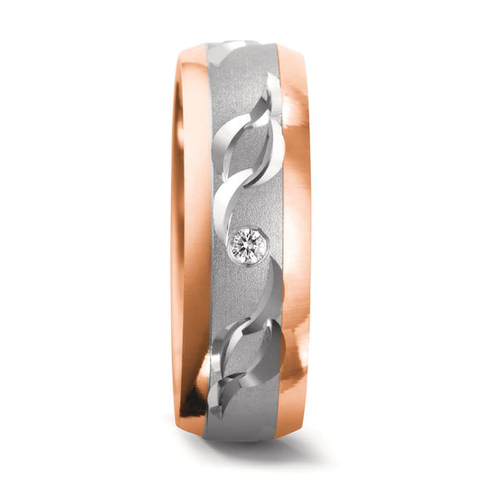 Wedding Ring 18k White Gold, 18k Red Gold Diamond 0.02 ct, w-si