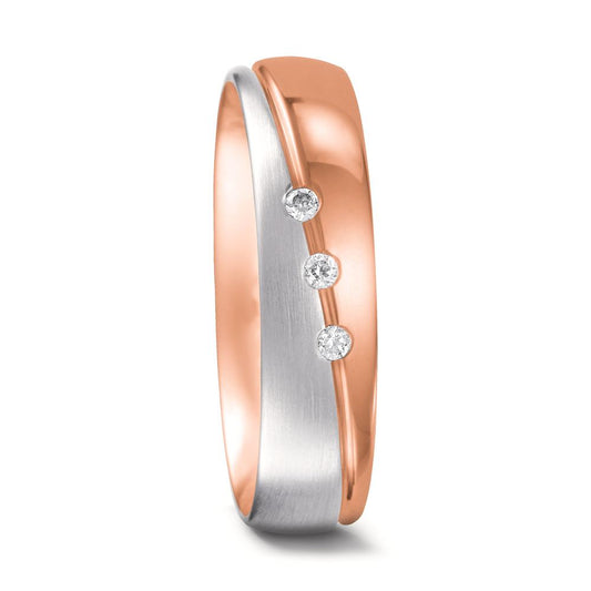 Wedding Ring 18k Red Gold, 18k White Gold Diamond 0.045 ct, 3 Stones, tw-vsi