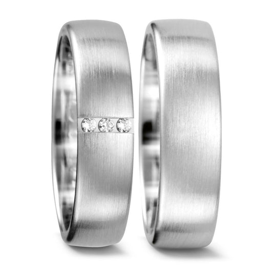 Wedding Ring 18k White Gold Diamond 0.03 ct, 3 Stones, tw-vsi