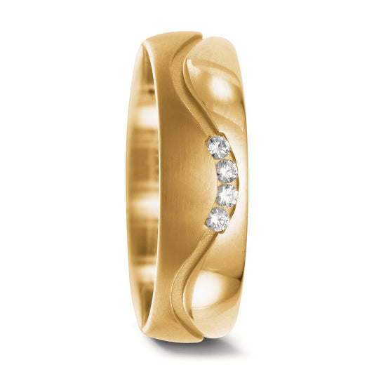 Wedding Ring 18k Yellow Gold Diamond 0.08 ct, 4 Stones, w-si