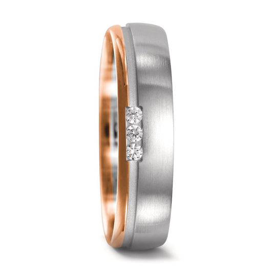 Wedding Ring 18k White Gold, 18k Red Gold Diamond 0.045 ct, 3 Stones, w-si