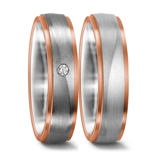 Wedding Ring 18k White Gold, 18k Red Gold Diamond 0.025 ct, w-si