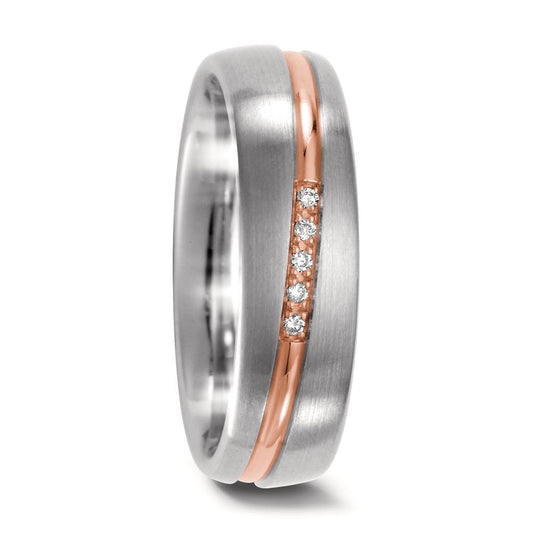Wedding Ring 18k White Gold, 18k Red Gold Diamond 0.025 ct, 5 Stones, w-si
