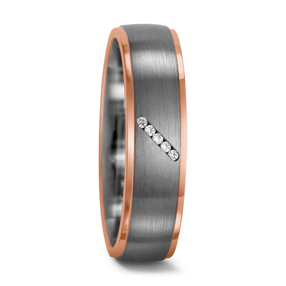 Ring Palladium 950, 18k Red Gold Diamond 0.025 ct, 5 Stones, tw-vsi