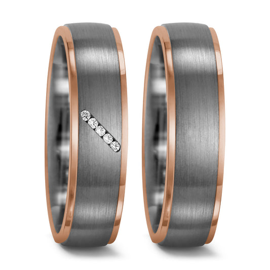 Ring Palladium 950, 18k Red Gold Diamond 0.025 ct, 5 Stones, tw-vsi