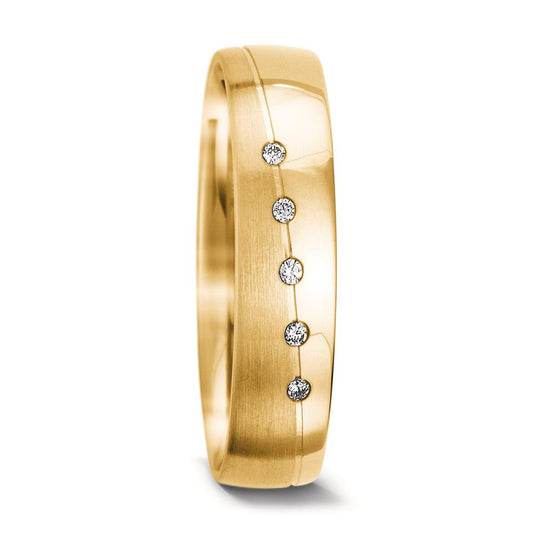 Wedding Ring 18k Yellow Gold Diamond 0.025 ct, 5 Stones, tw-vsi