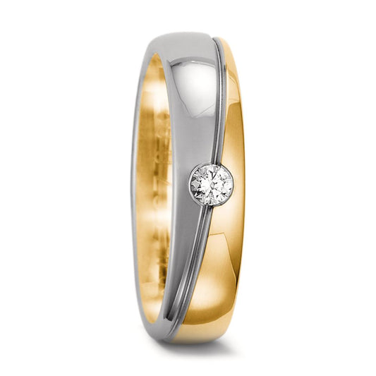 Wedding Ring 18k Yellow Gold, 18k White Gold Diamond 0.08 ct, tw-vsi