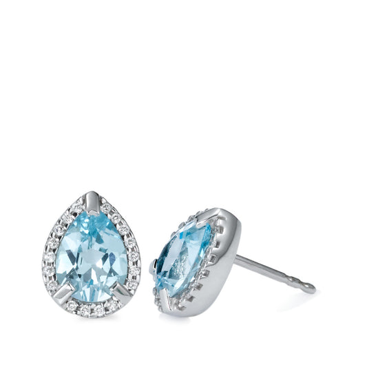 Stud earrings 18k White Gold Topaz, Diamond 0.15 ct, 36 Stones, brilliant, w-si