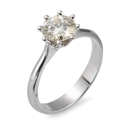 Solitaire ring 18k White Gold Moissanite Rhodium plated Ø7 mm