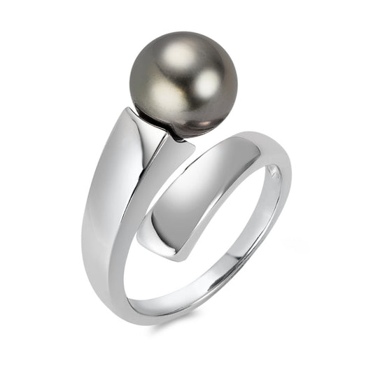 Ring 18k White Gold Tahitian pearl Gray, 9.5 mm
