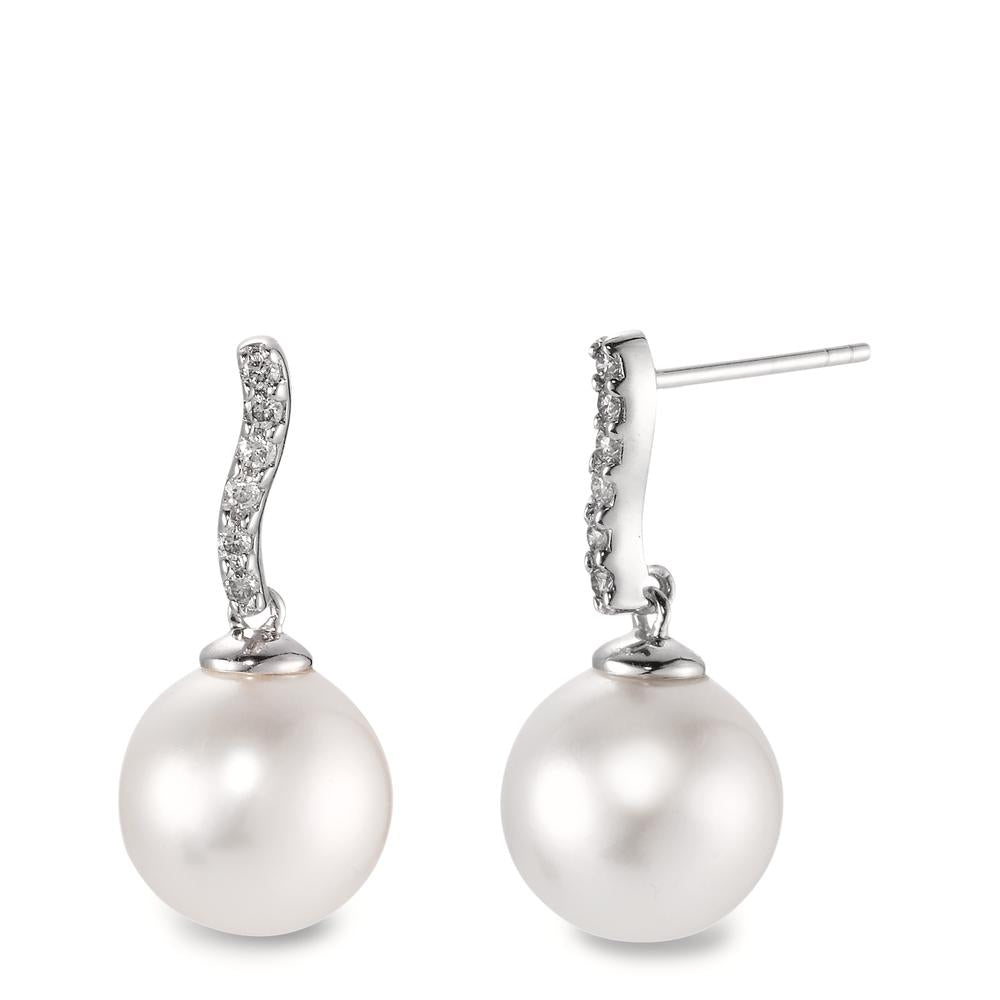 Drop Earrings 18k White Gold Diamond 0.13 ct, w-si Freshwater pearl, 12 Pearls, 10 mm