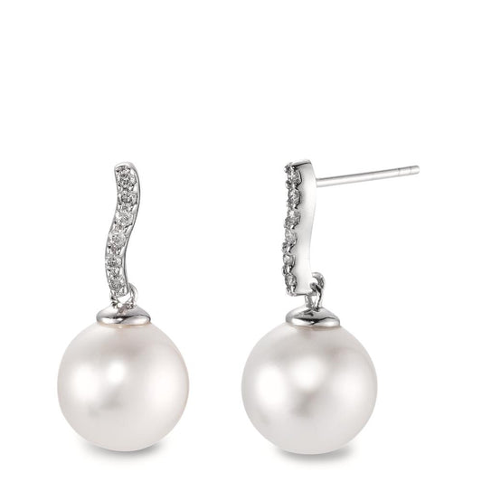 Drop Earrings 18k White Gold Diamond 0.13 ct, w-si Freshwater pearl, 12 Pearls, 10 mm