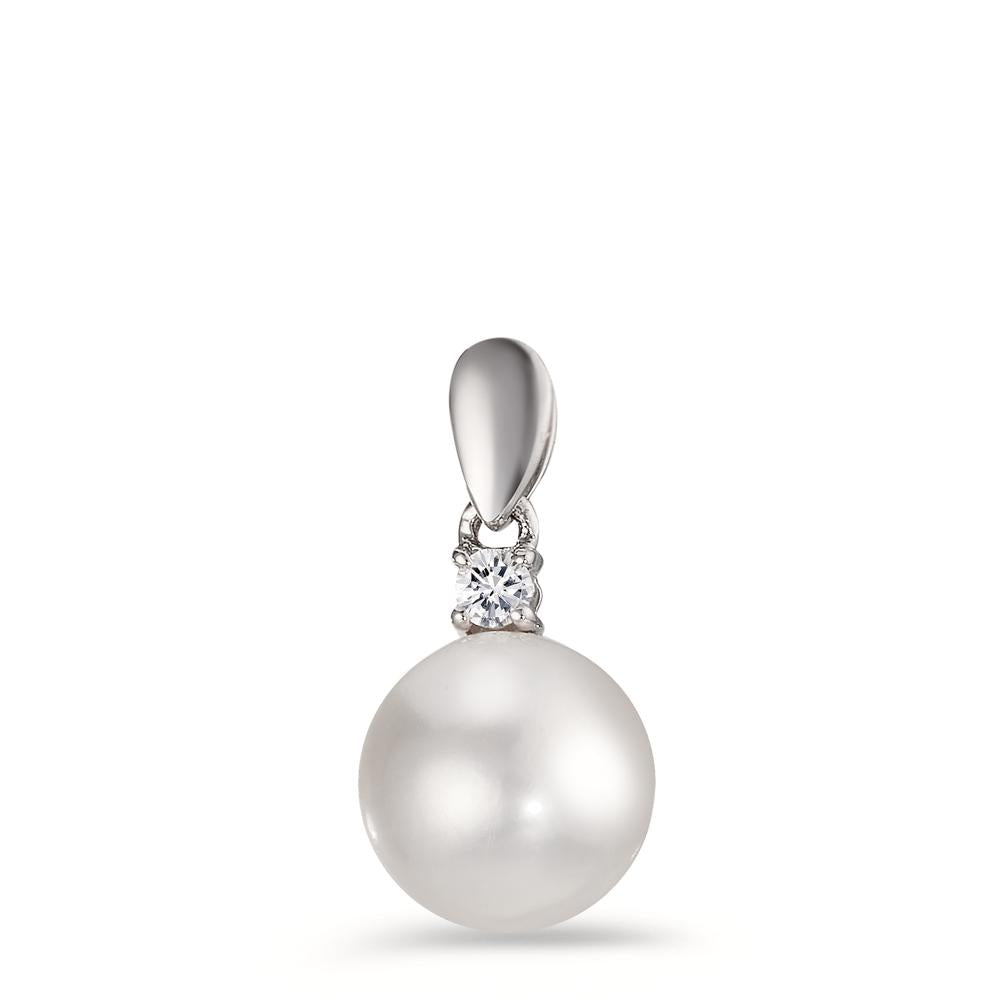Pendant 18k White Gold Diamond 0.06 ct, w-si Freshwater pearl, 10 mm