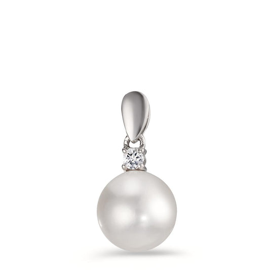 Pendant 18k White Gold Diamond 0.06 ct, w-si Freshwater pearl, 10 mm