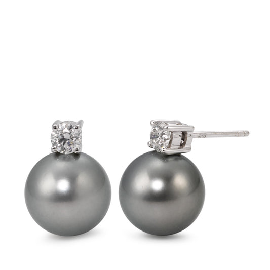 Stud earrings 18k White Gold Diamond 0.46 ct, 2 Stones, w-si Tahitian pearl, 2 Pearls, 11 mm