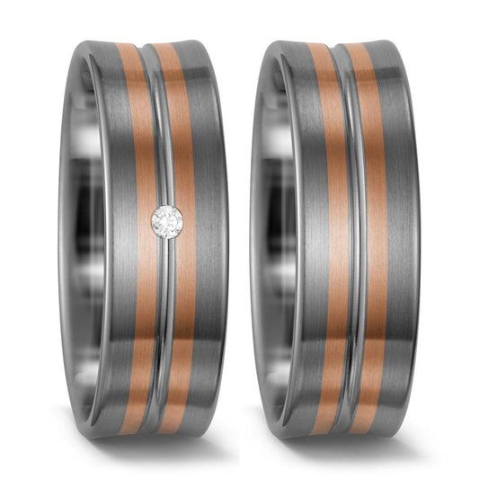Wedding Ring Palladium 500 , 14k Red Gold Diamond White, 0.02 ct, w-si