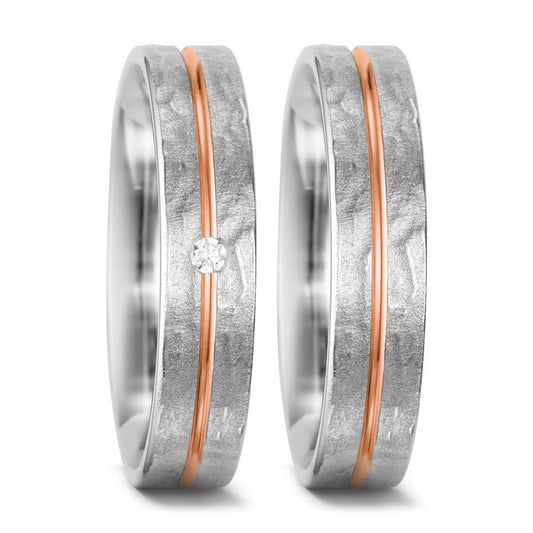 Wedding Ring 18k White Gold, 18k Red Gold Diamond White, 0.02 ct, tw-si