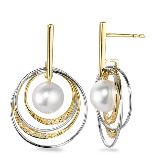 Drop Earrings 18k Yellow Gold, 18k White Gold Diamond White, 0.05 ct, 16 Stones, brilliant, w-si Freshwater pearl, 7.5 mm