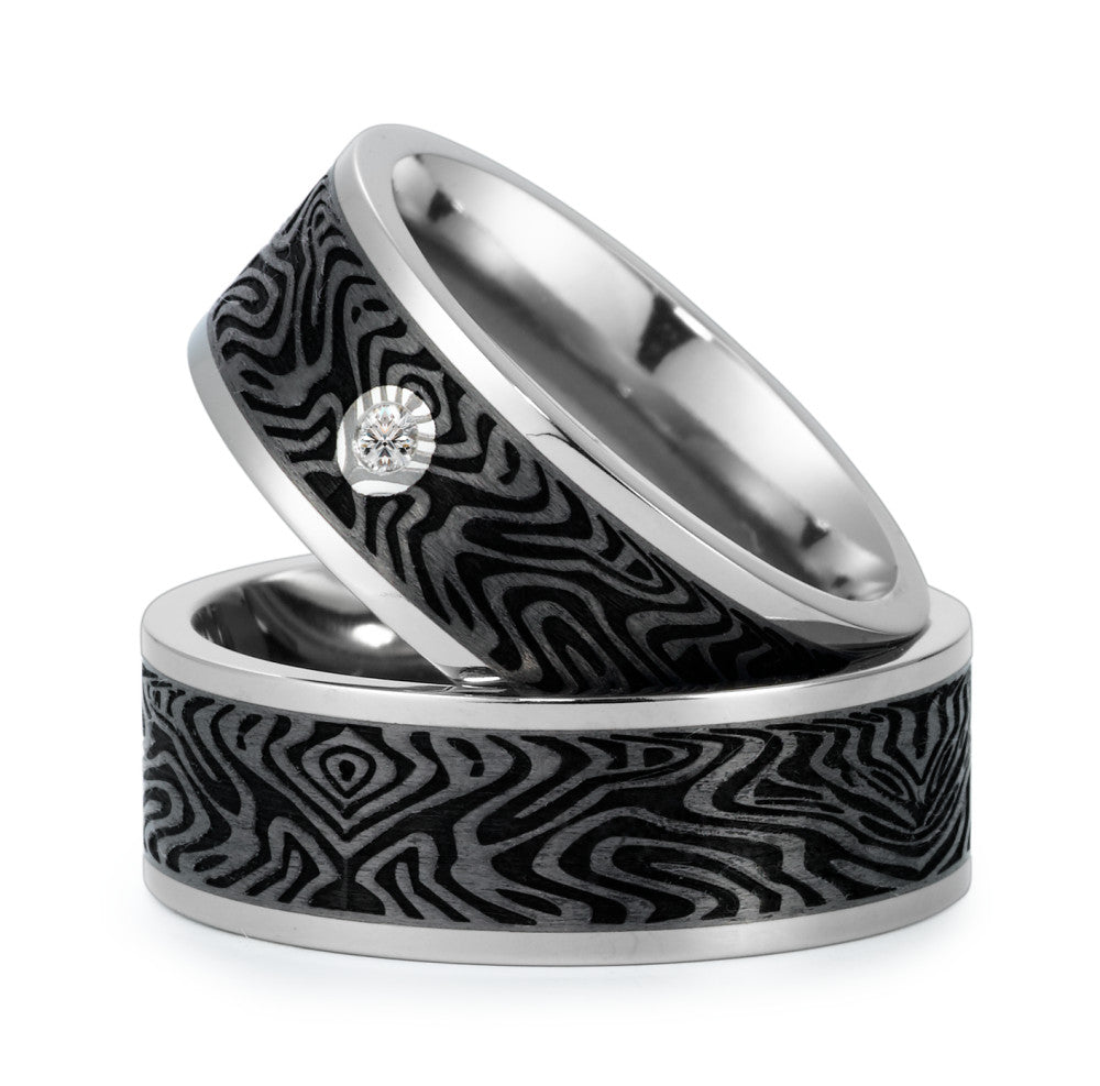 Wedding Ring Titanium, Carbon Diamond 0.03 ct, w-si