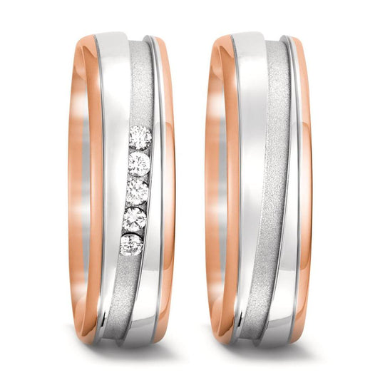 Wedding Ring 18k Red Gold, 18k White Gold Diamond 0.10 ct, 5 Stones, w-si