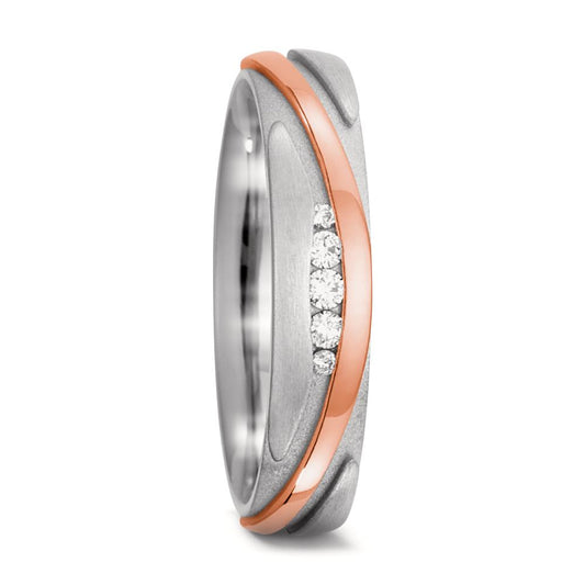 Wedding Ring 18k White Gold, 18k Red Gold Diamond 0.06 ct, 5 Stones, w-si
