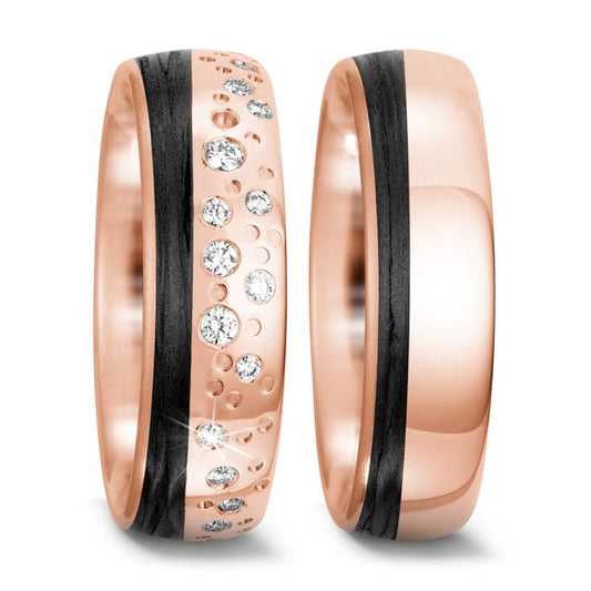 Wedding Ring 14k Rose Gold, Carbon Diamond 0.156 ct, 20 Stones, tw-si