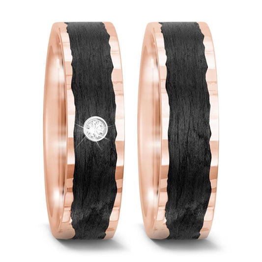 Wedding Ring 14k Rose Gold, Carbon Diamond 0.02 ct, tw-si