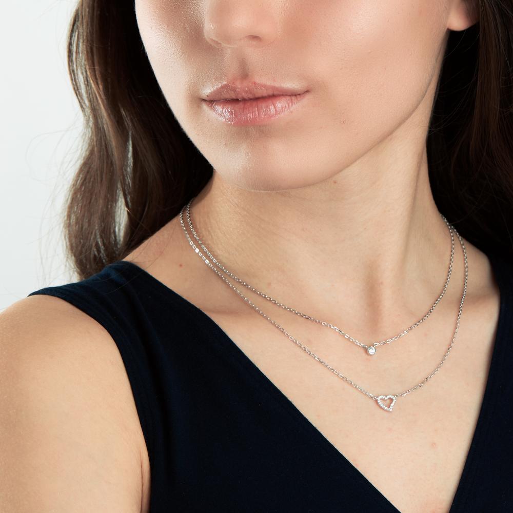 Necklace Silver Rhodium plated Heart 40-45 cm