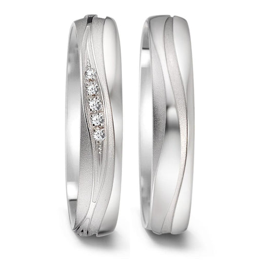 Wedding Ring 18k White Gold Diamond 0.09 ct, 15 Stones, tw-si